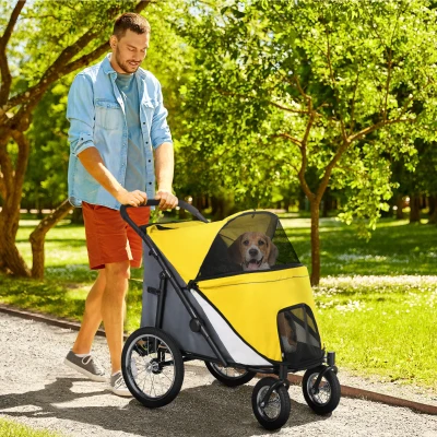 PawHut Foldable Pet Stroller for Medium Dogs, Yellow