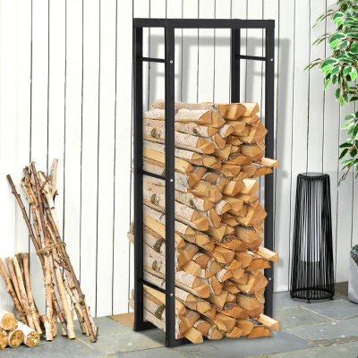 HOMCOM Range-Bûches Métal Noir Int/Ext 60x25x150 cm 100kg