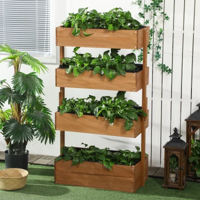 Outsunny 4-Tier Raised Garden Bed Fir Wood 80x45cm