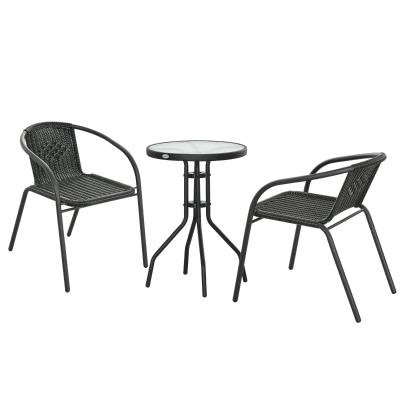 Outsunny Salon Jardin Résine 3Pcs Table Verre