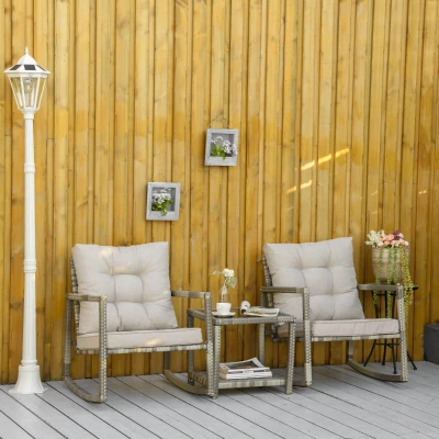 Outsunny Salon Jardin 2P 3Pcs Rocking Chaises+Table Rotin Gris