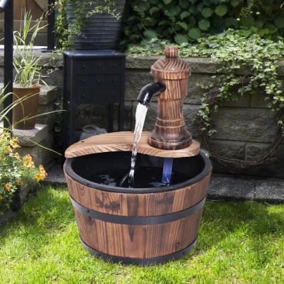 Outsunny Wood Barrel Water Fountain Garden Ornament