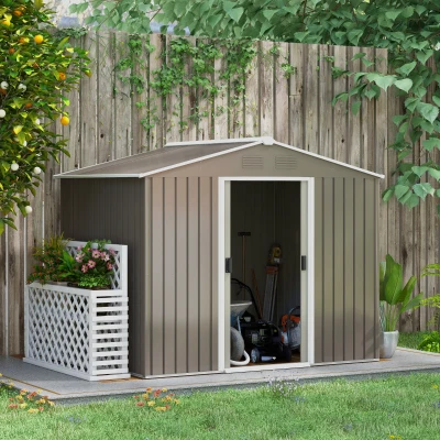 Outsunny Outdoor Garden Storage Shed Metal Light Grey 7.7x5.7ft