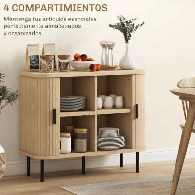 HOMCOM Aparador Vintage Mueble Buffet con 2 Puertas Correderas de Tambor Tipo Persiana 90x40x75 cm Roble y Negro(m-6)