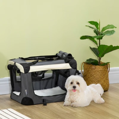 PawHut Foldable Pet Carrier with Cushion 51cm Grey