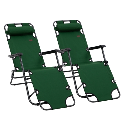 Outsunny 2 Pack Folding Sun Lounger Chairs Adjustable Green