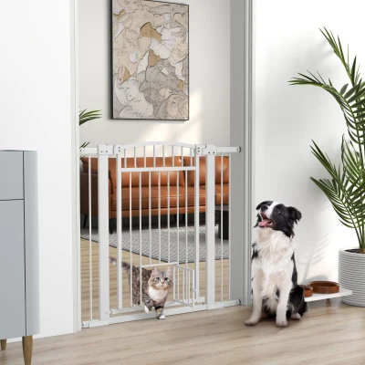 PawHut Barrière Chien Double Verrouillage 76-104cm Blanc