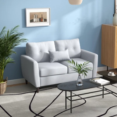 HOMCOM Sofá de 2 Plazas con Cojines y Asiento Acolchado Funda de Almohada Lavable 140x78x83 cm Gris Claro
