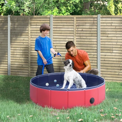 PawHut Foldable Dog Paddling Pool Red Φ80x20cm