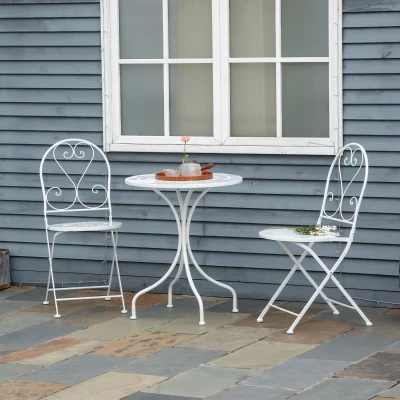 Outsunny Bistro Set 3Pcs Métal Blanc 2 Chaises Table