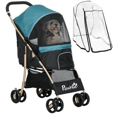 PawHut Pet Stroller for Small Dogs with Rain Cover - Dark Green