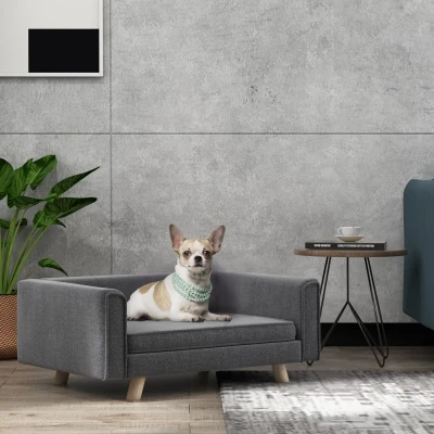 PawHut Elevated Dog Sofa Bed with Cushion for Small Dogs Grey