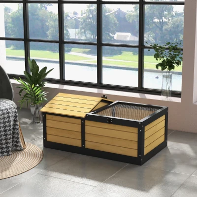 PawHut Wooden Tortoise House Reptile Shelter Hide Den Yellow