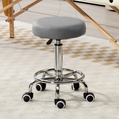 Vinsetto PU Leather Rolling Stool Chair Grey