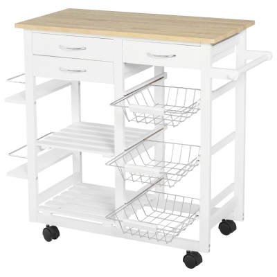 HOMCOM Carrello da Cucina 92cm x 37cm x 82cm White, Wood Grain