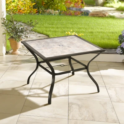Outsunny Garden Table 94x94cm Stone-Grain Effect Grey
