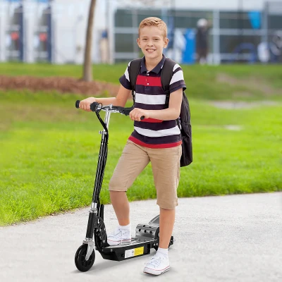 HOMCOM HOMCOM Patinete Eléctrico Scooter Plegable Negro Patinete Eléctrico Scooter Plegable con Manillar y tipo Monopatín con Freno y Caballete 120W Carga 80kg 81.5x37x96cm (Negro)