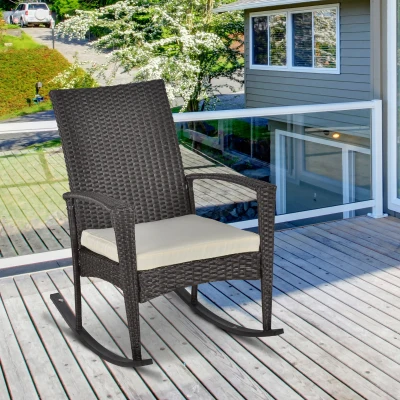 Outsunny Rocking Chair Résine Tressée Chocolat 66x88x98cm