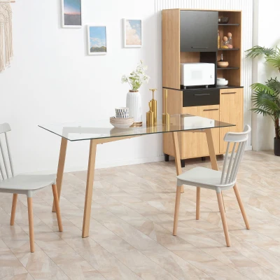 HOMCOM Tavolo da Pranzo Rettangolare per 6 Persone in Acciaio e Vetro