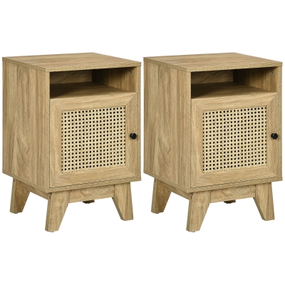 HOMCOM Rattan Bedside Table with Shelf 39x35x60cm Natural