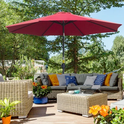 Outsunny Parasol Bordeaux Inclinable Ø3m Métal Polyester