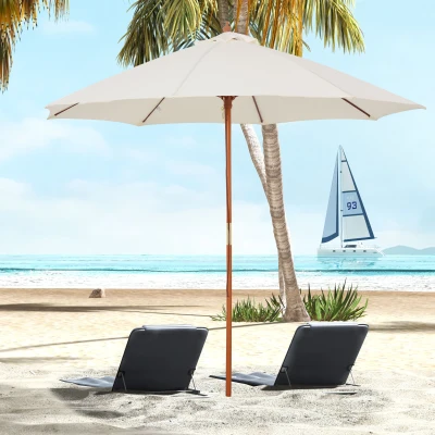 Outsunny 2.5m Garden Parasol Off-White Wooden Pole