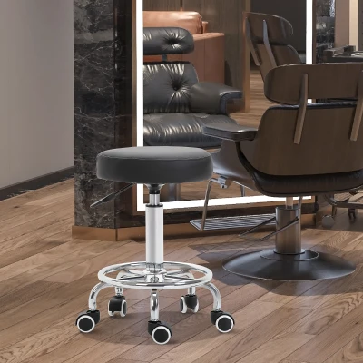 Vinsetto Rolling Stool Black PU Leather Height Adjustable