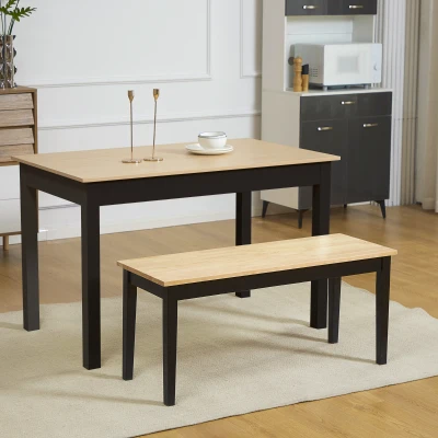 HOMCOM Banc Bois Bicolore 2 Places Noir/Naturel