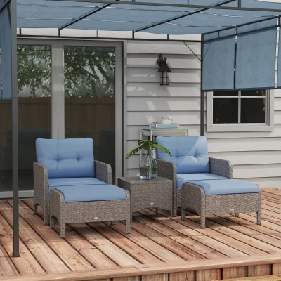 Outsunny 5-Piece Wicker Garden Sofa Set with Cushions Blue