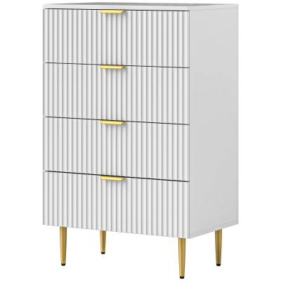 HOMCOM Commode 4 Tiroirs Moderne Blanc avec Pieds Dorés