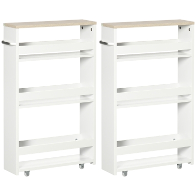 kleankin Lot de 2 Chariots Rangement sur Roulettes Cuisine/Buanderie