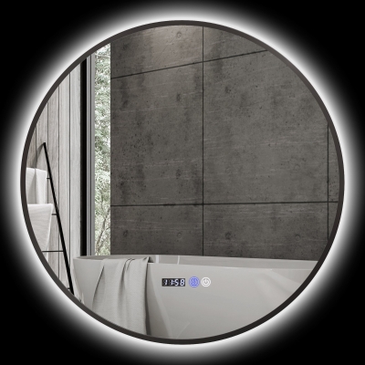 HOMCOM Miroir Rond LED Anti-Buée Noir Salle de Bain