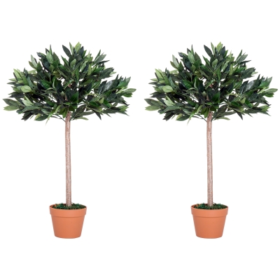 Outsunny Artificial Olive Tree Set of 2 Greenery Orange Pot