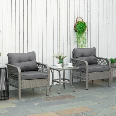Outsunny Rattan Bistro Set with Cushions Grey