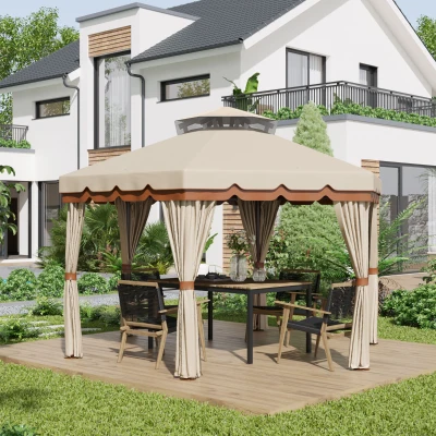 Outsunny Gazebo da Giardino 4x4m Esagonale Doppio Tetto e Tende