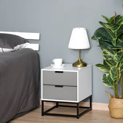 HOMCOM Bedside Cabinet 2 Drawer Unique Shape Nightstand