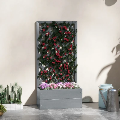 Outsunny Fioriera con Grigliato in Legno Composito Grigia