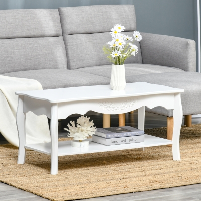 Homcom Table Basse Rectangulaire Style Baroque Blanc 99 x 44 x 42 cm