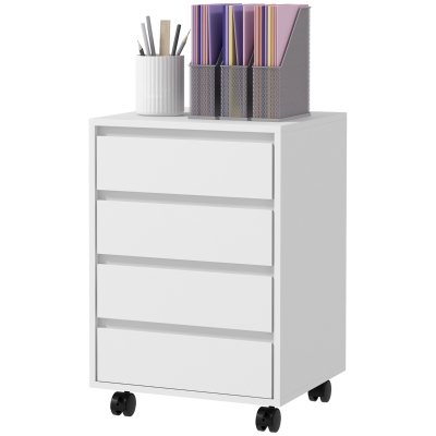 HOMCOM Caisson Bureau 4 Tiroirs Roulettes Bois Blanc