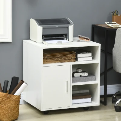 HOMCOM Mobile Porta Stampante con Ripiani e Armadietto Bianco