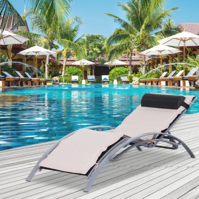 Outsunny Sdraio da giardino 170cm x 64cm x 82cm Nero, Beige