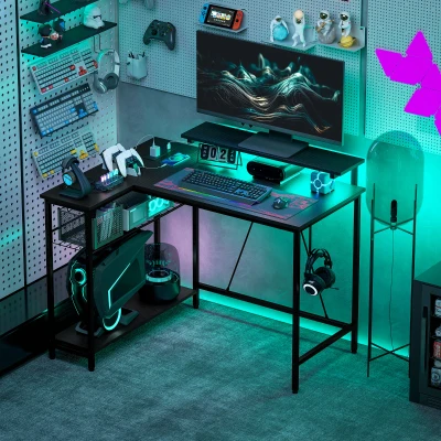 HOMCOM Reversible 'L' Gaming/Work Desk with LED - Black