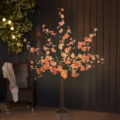 HOMCOM Lámpara de Árbol 150 cm con 245 Luces LED y Base Decoración Navidad para Interiores y Exterior Naranja