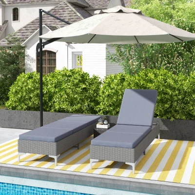 Outsunny Rattan Sun Lounger Set of 2 Adjustable Dark Grey