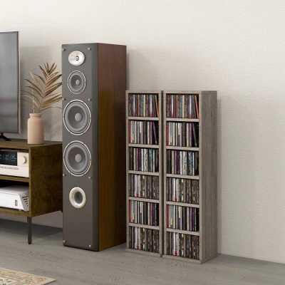 HOMCOM Set 2 Scaffali per CD con Mensole Regolabili Grigio