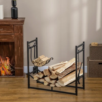 Outsunny Metal Firewood Rack 2 Tier Black 84x33x76cm
