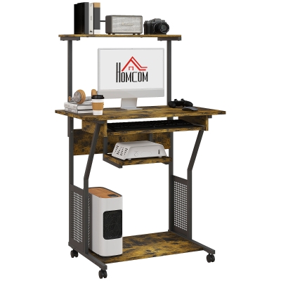 HOMCOM Multi-Storage Desk with Sliding Tray - Brown/Black