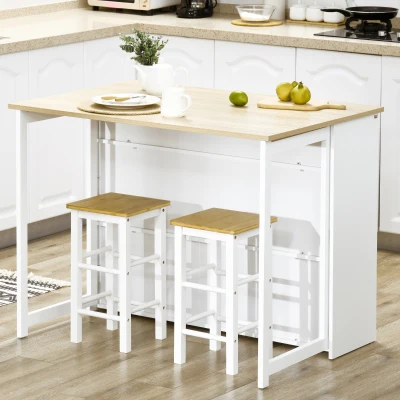 HOMCOM Isla de Cocina con Ala Abatible Mesa de Bar Alta con Múltiples Compartimentos 116x79,5x91 cm Blanco(m-6)
