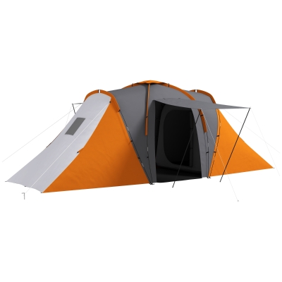 Outsunny Large Tunnel Camping Tent 2000mm Orange 4-6 Man