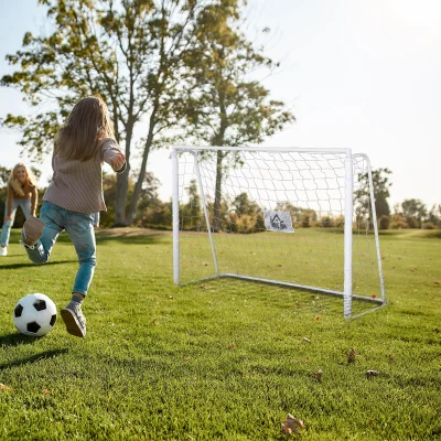 HOMCOM Portería de Fútbol con Soporte de Metal y Red para Entrenamiento de Fútbol en Jardín Aire Libre 186x62x123 cm Blanco